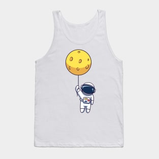 Astronaut Floating With Moon Balloon Tank Top